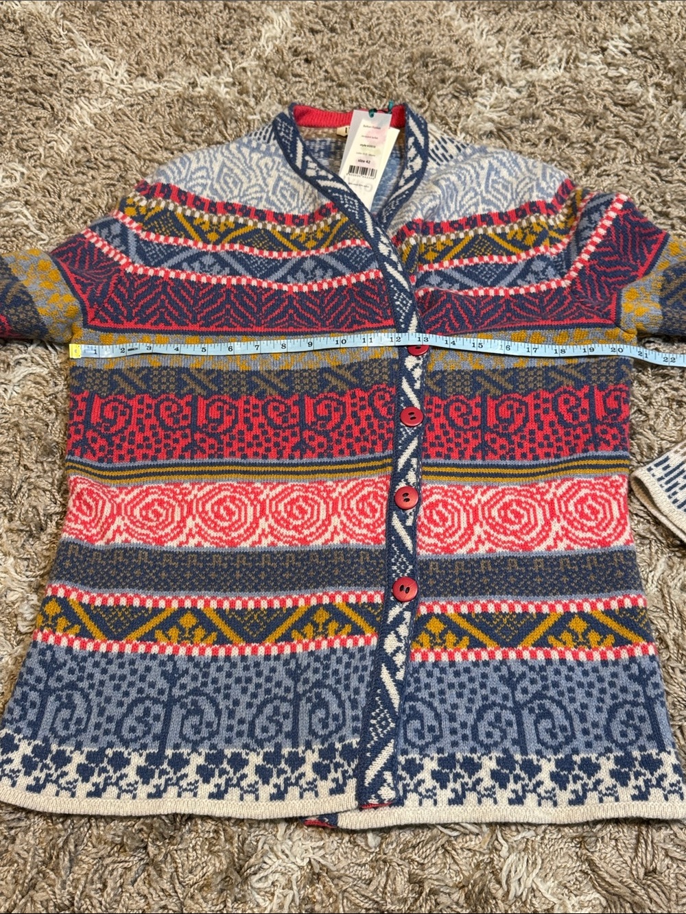 NWT IVKO Multicolor Jacquard Button Cardigan Sweater Runs Small size EU 42 - Picture 14 of 16